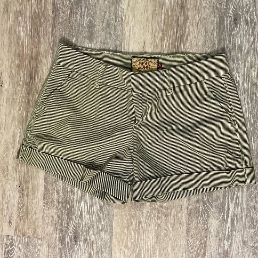 Dear John Olive Green Pinstripe Cotton Shorts